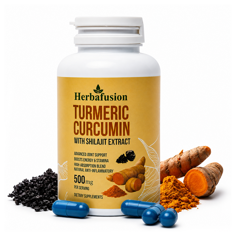 Herbafusion Turmeric Curcumin Supplement with Shilajit Extract – 500 mg