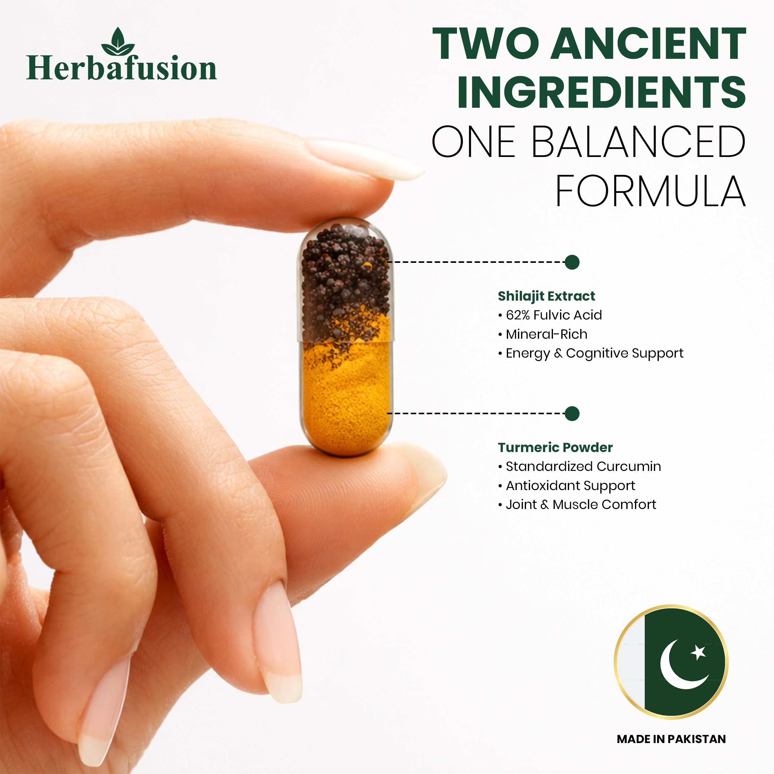 Herbafusion Turmeric Curcumin Supplement with Shilajit Extract – 500 mg