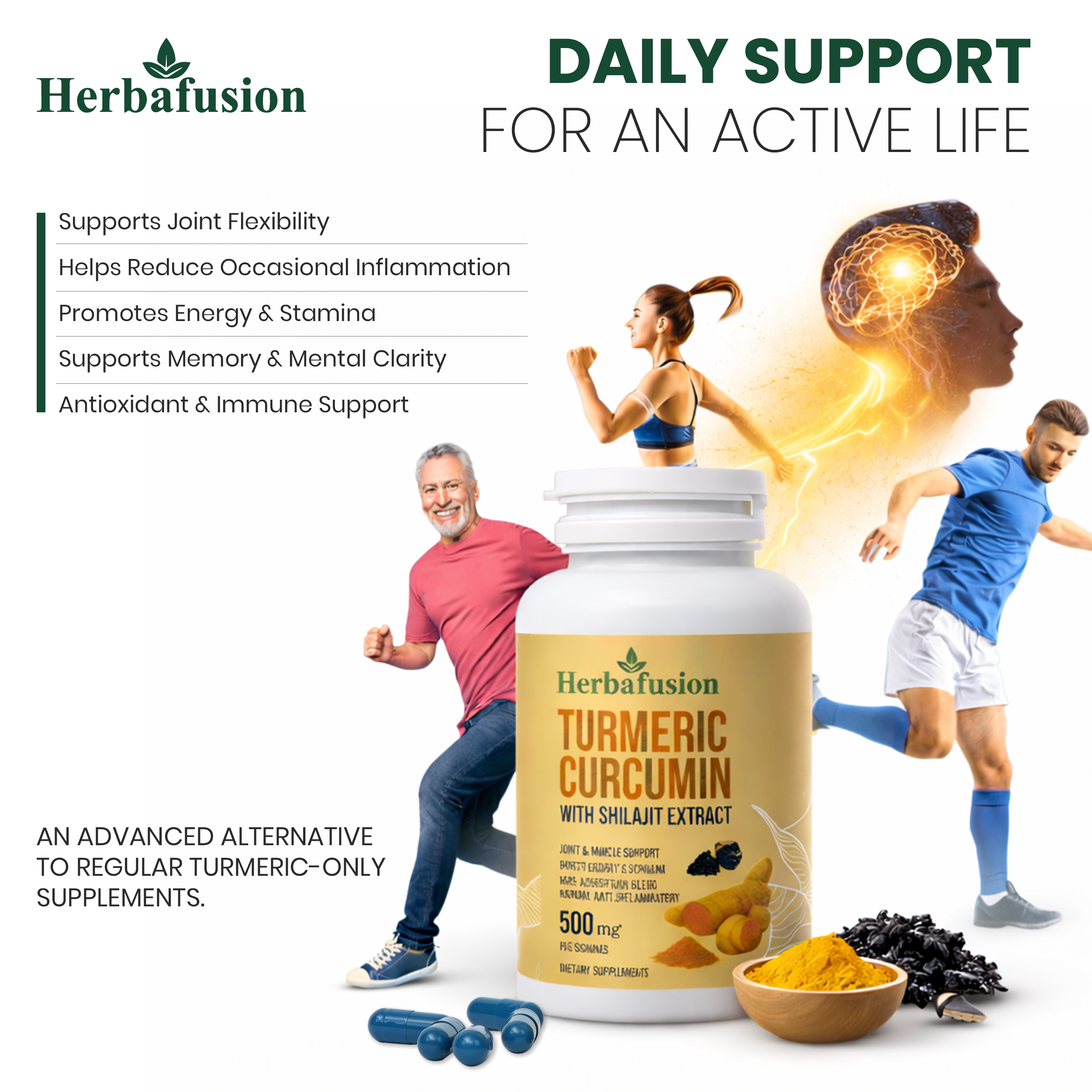 Herbafusion Turmeric Curcumin Supplement with Shilajit Extract – 500 mg